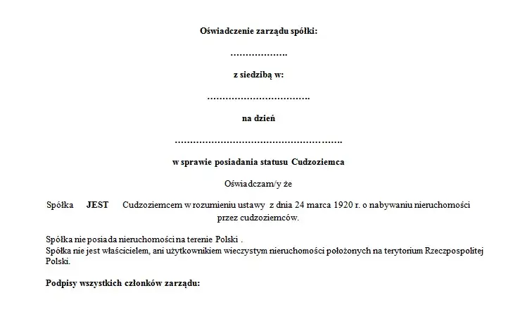 Spółka cudzoziemcem? Wzór oświadczenia i uniknij nieważności transakcji!