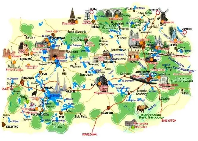 Mapa miejscowości na Mazurach i najlepsze lokalizacje na wypoczynek