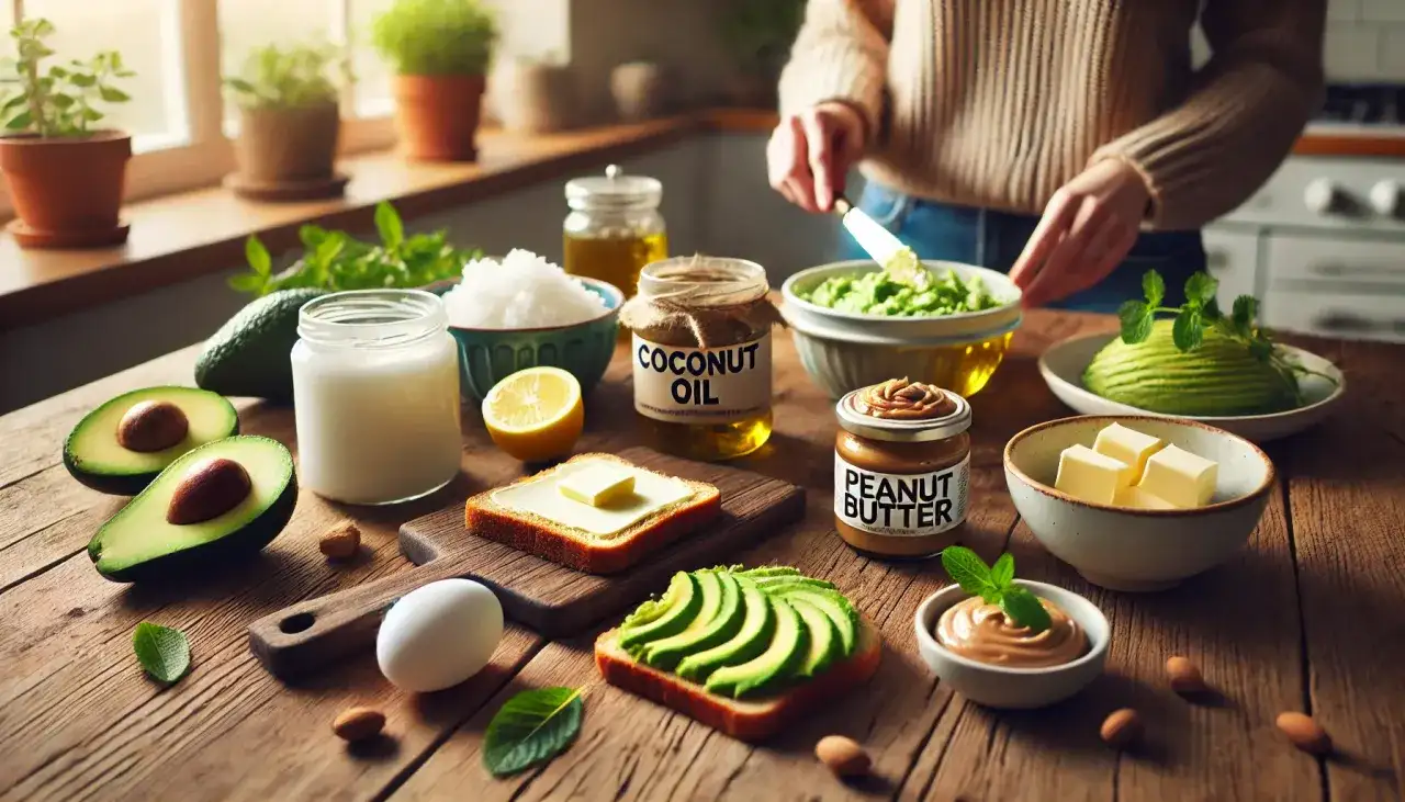 Na stole zdrowe alternatywy: awokado, masło orzechowe, olej kokosowy – co zamiast masła na diecie?
