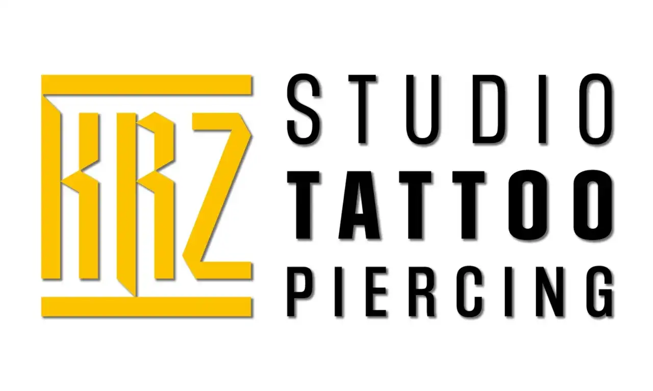 Logo studia tatuażu i piercingu "KRZ STUDIO TATTOO PIERCING" na białym tle.