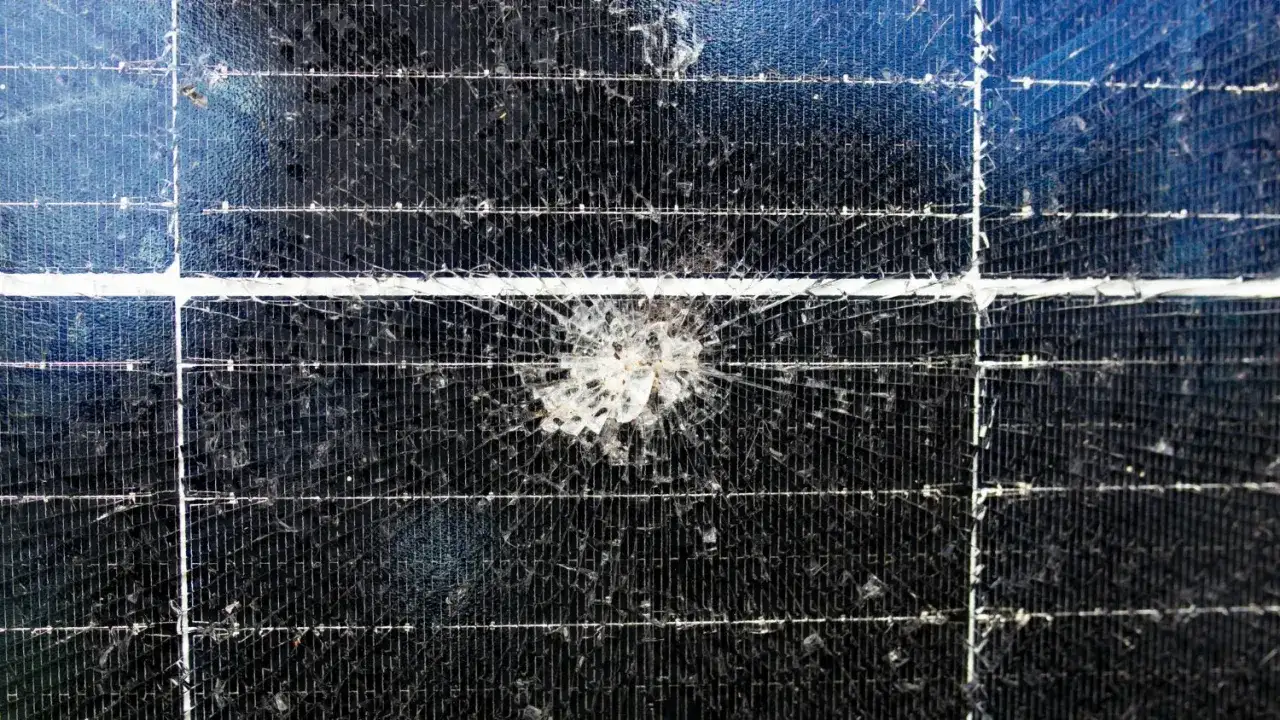 Uginajace sie panele podlogowe z widocznym pęknięciem po uderzeniu.