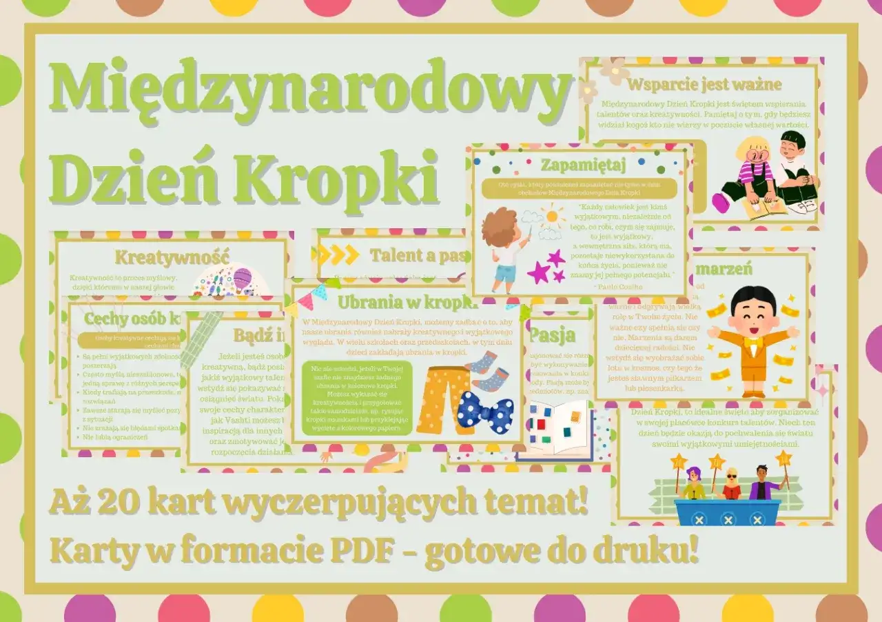Międzynarodowy Dzień Kropki: święto kreatywności, talentów i pasji. Zachęca do wyrażania siebie i wspierania innych.