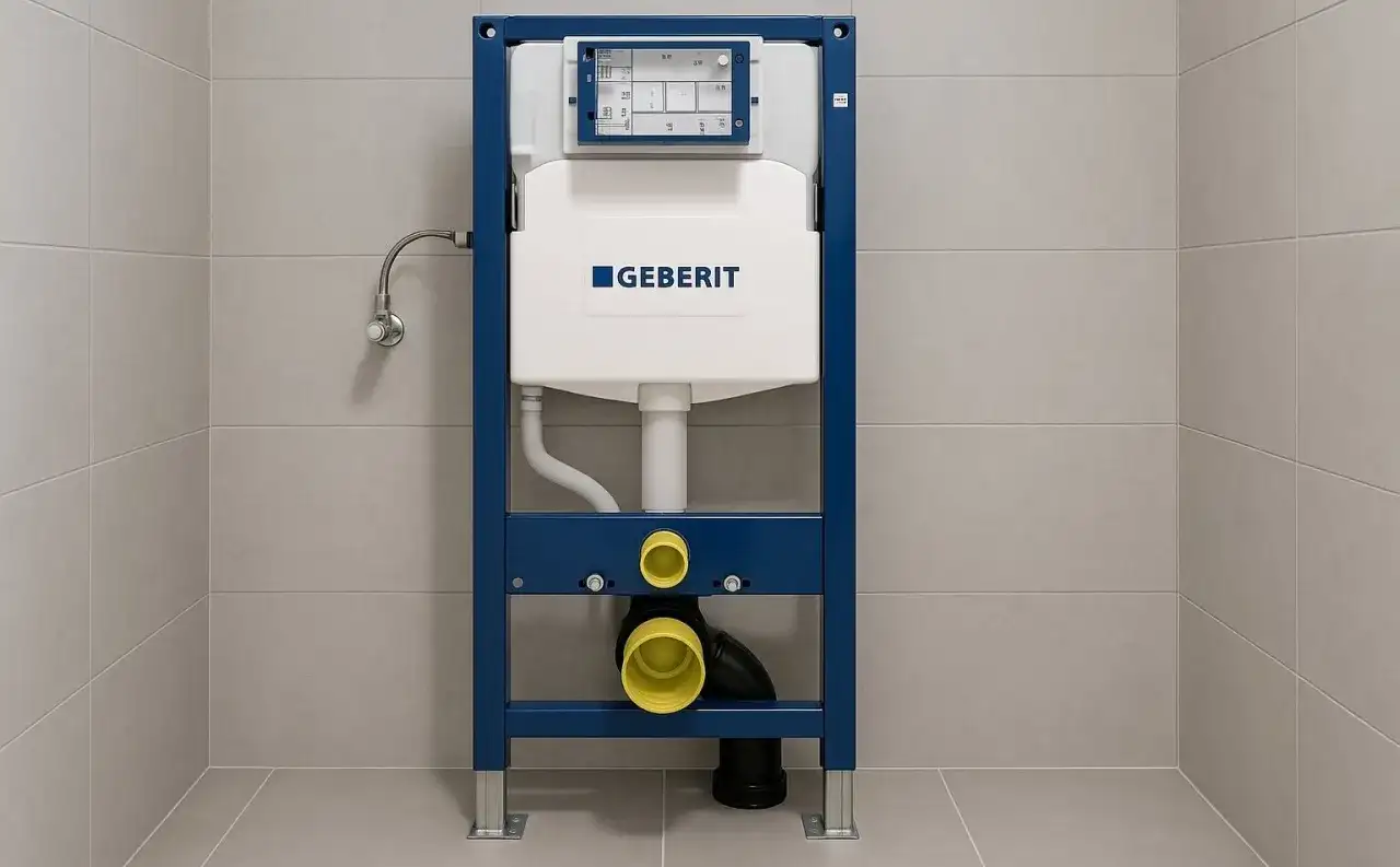 Stelaż podtynkowy Geberit z mechanizmem spłuczki, gotowy do montażu. Regulacja spłuczki geberit zapewnia komfort użytkowania.