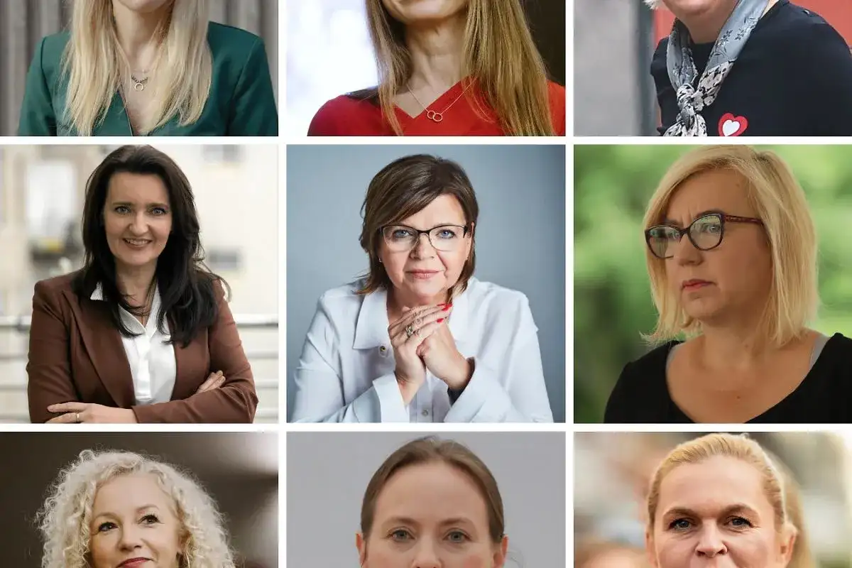Portretowe ujęcia posłanek Koalicji Obywatelskiej. Kobiety prezentują różne style i emocje, tworząc galerię politycznych osobowości.