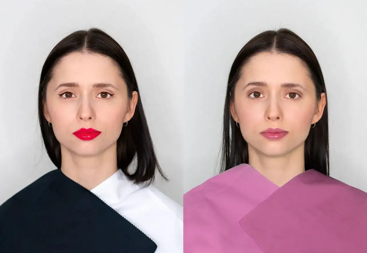 Królewna Śnieżka z ciemnymi włosami i brązowymi oczami, prezentująca kontrast między czernią i bielą a różem.