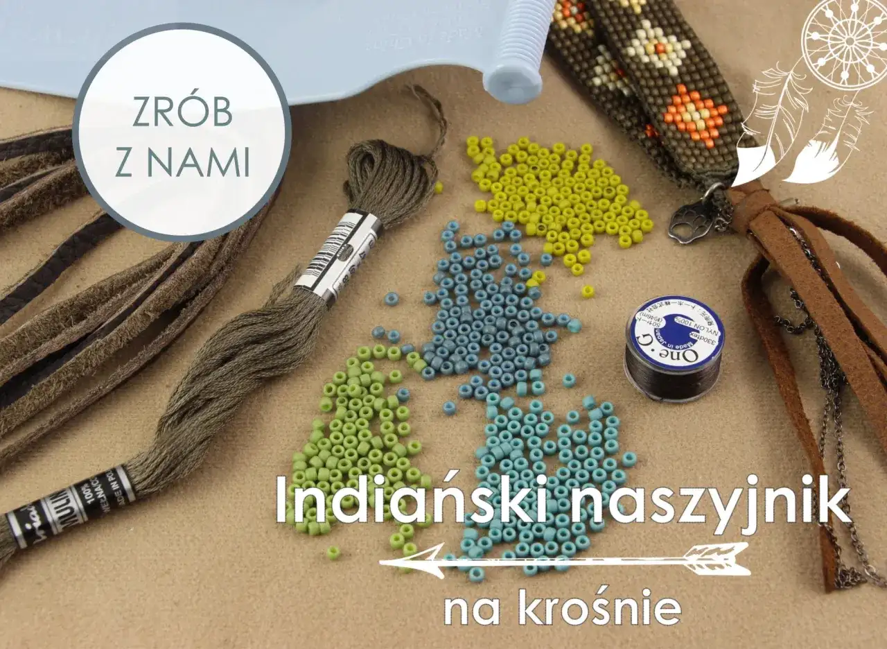 Materiały do tworzenia naszyjników: koraliki, nici, skóra i narzędzia.