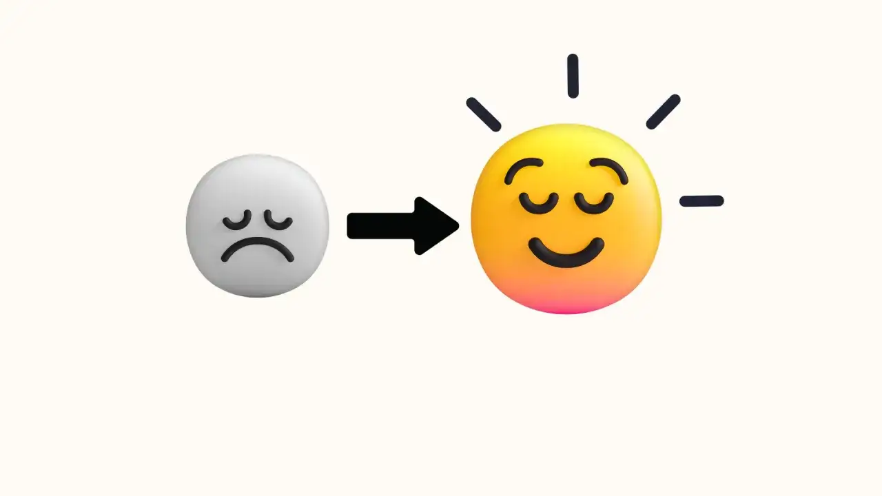 Smutna buźka przechodzi w uśmiechniętą, promienną.