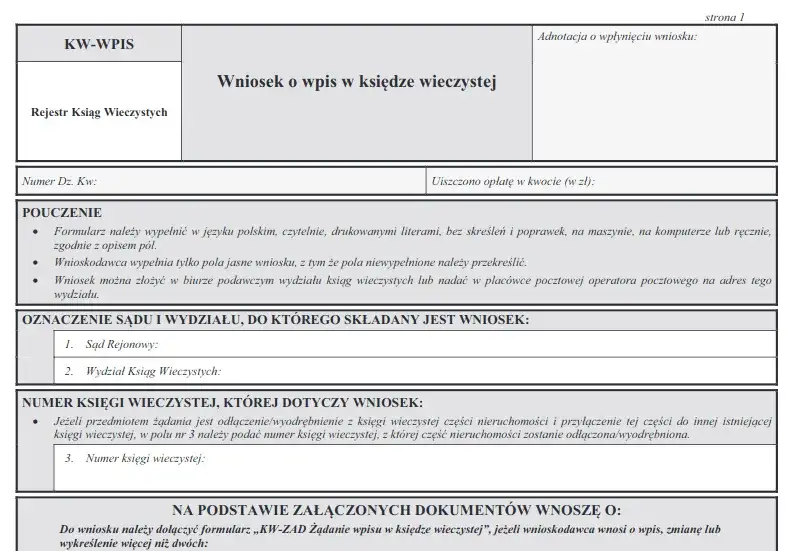 Wzór wniosku o przyspieszenie wpisu do KW - szybki dostęp