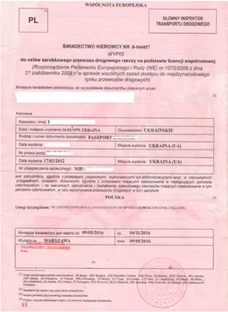 Kierowca z Ukrainy jakie dokumenty są niezbędne do pracy w Polsce