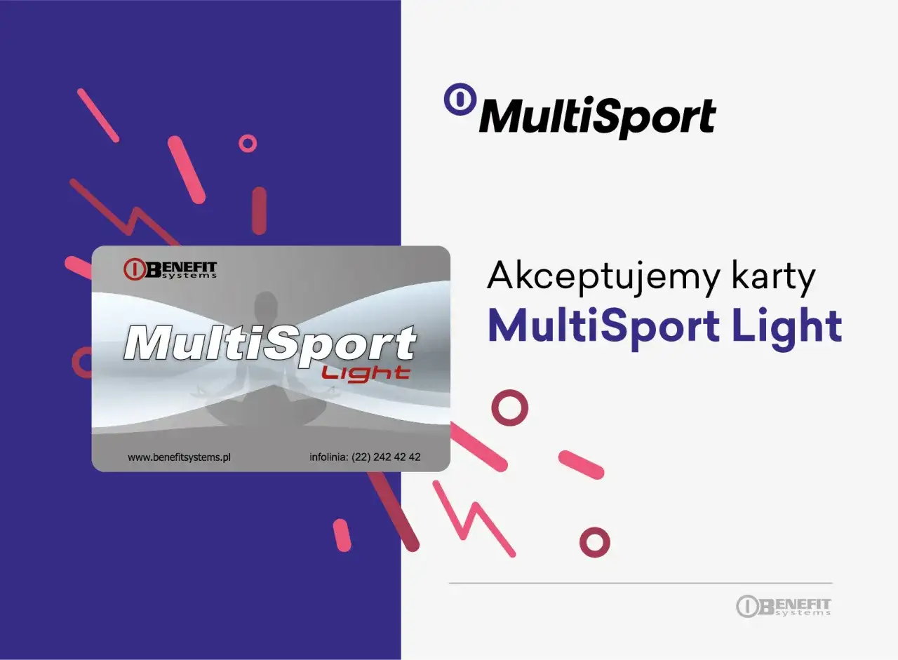 Karta MultiSport Light z logo Benefit Systems na tle grafiki.