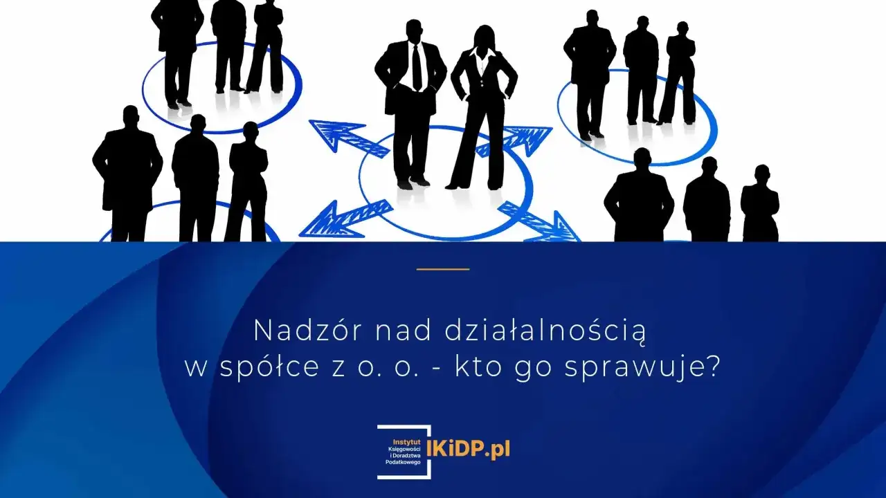 Sylwetki ludzi w kręgach połączonych strzałkami, symbolizujące nadzór i strukturę organizacyjną.