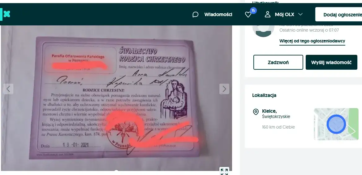 Zaświadczenie dla chrzestnego na OLX - Ryzyko i konsekwencje