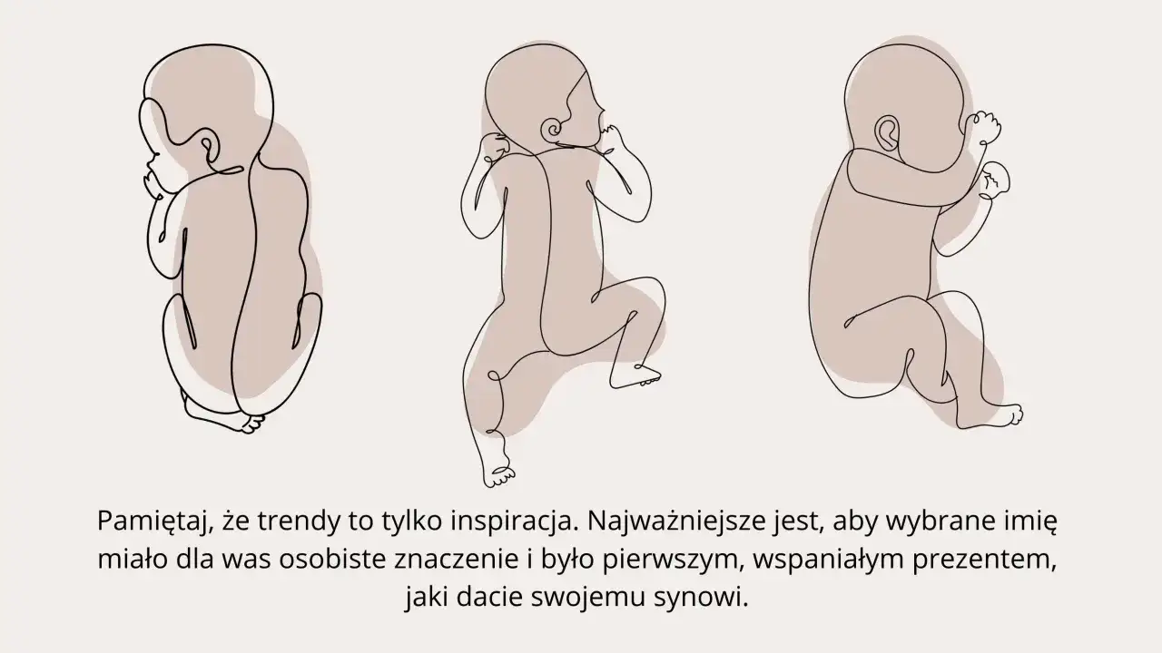 Trzy rysunki niemowląt. Wybierz krótkie imiona męskie, które będą osobistym prezentem dla syna.