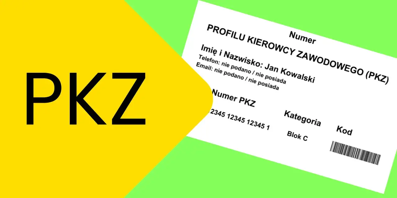Profil Kierowcy Zawodowego (PKZ) z numerem kierowcy 2345 12345 12345 1. Obok widnieje napis PKZ.