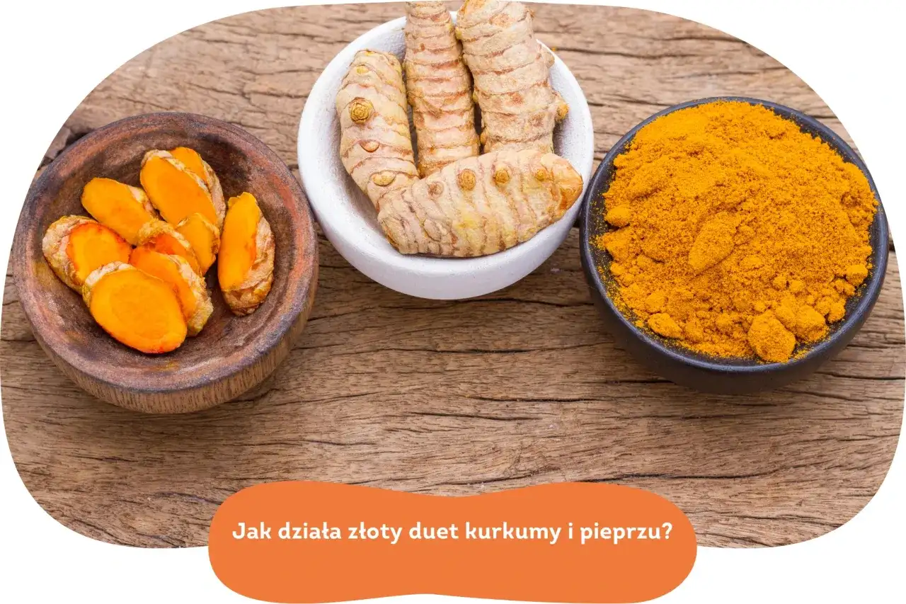 Kurkuma w plasterkach, korzeń i proszek. Dowiedz się, dlaczego kurkuma słabo wchłania się z jedzenia i jak temu zapobiec dodając pieprz.
