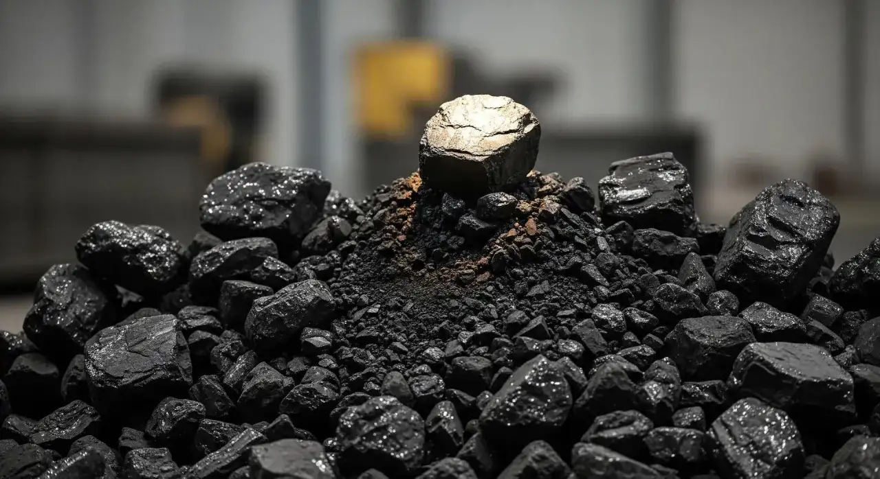 Kopiec czarnego ekogroszku, błyszczący od wilgoci. Zastanawiasz się, ile kosztuje ekogroszek?