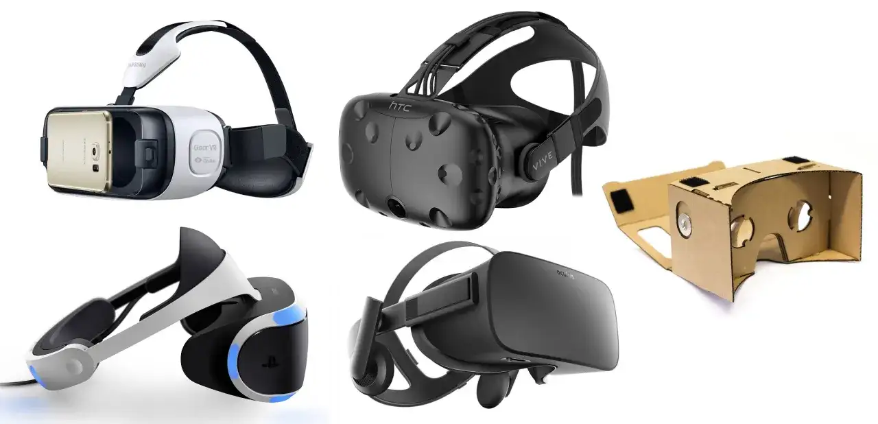 Różne gogle VR: Samsung Gear VR, HTC Vive, PlayStation VR, Oculus Rift i kartonowe Google Cardboard. Idealne, by zacząć przygodę z tym, jakie VR do PC.