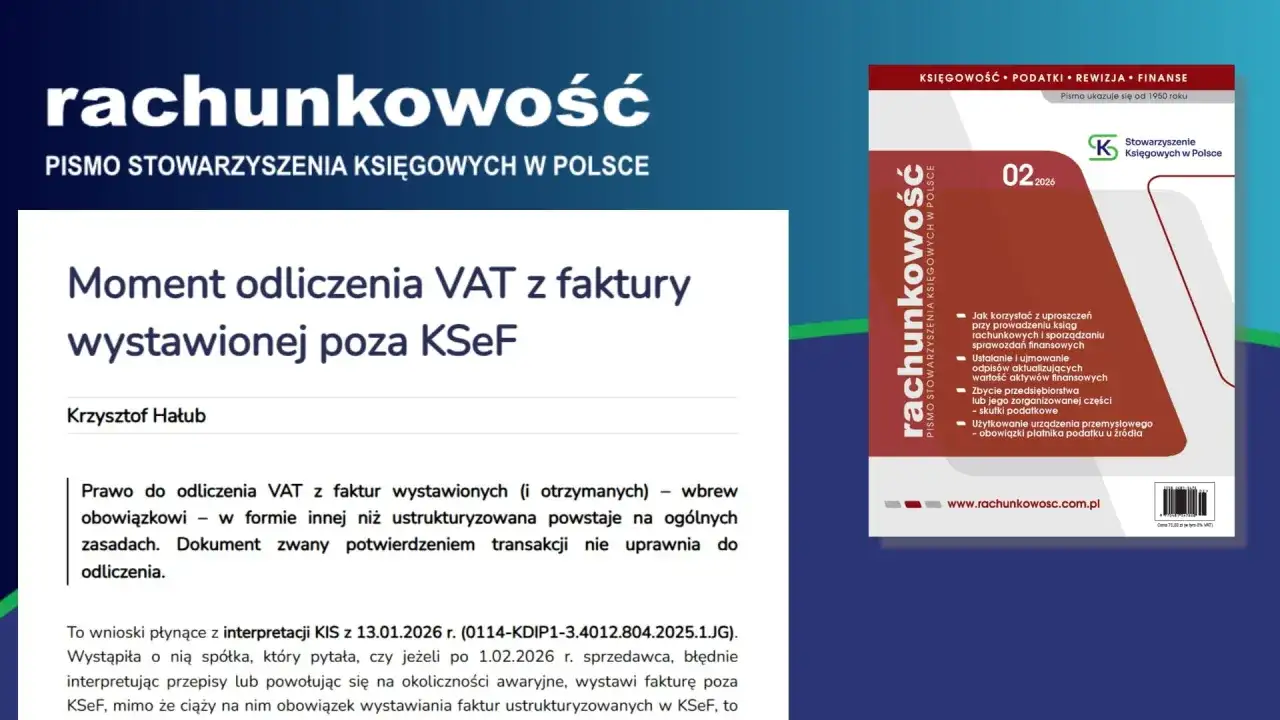 Okładka czasopisma "Rachunkowość" z artykułem o odliczaniu VAT z faktur wystawionych poza KSeF.