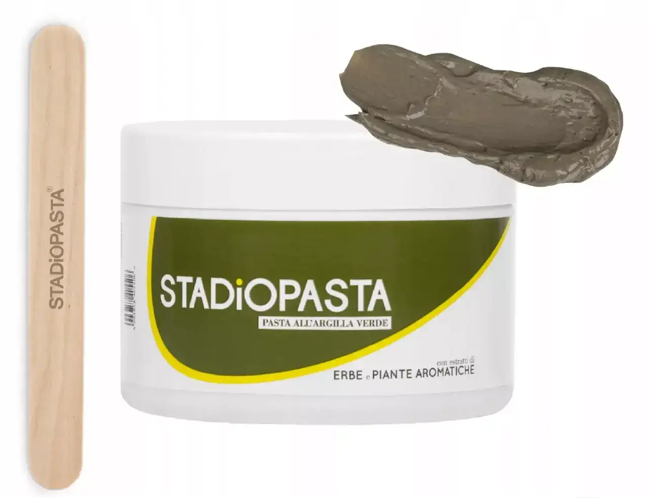 Maść na stłuczenia dla sportowców. Słoik z zieloną pastą i drewnianą szpatułką.