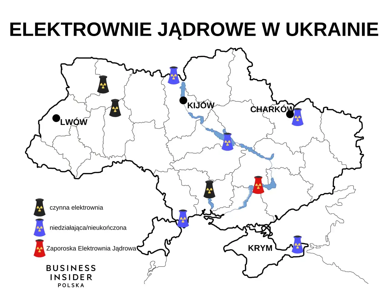 Ukraina: Elektrownie jądrowe mapa, status, zagrożenia
