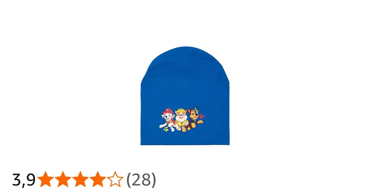 Blaue Mütze mit Paw Patrol Motiv: Marshall, Rubble und Chase.