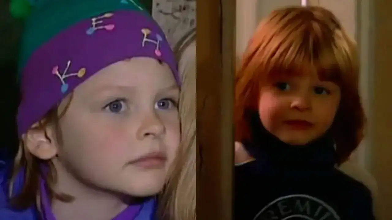 Dwie dziewczynki, jedna w fioletowej czapce z literami, druga z rudymi włosami, jakby Bozenka z Klanu, patrzą w różne strony.