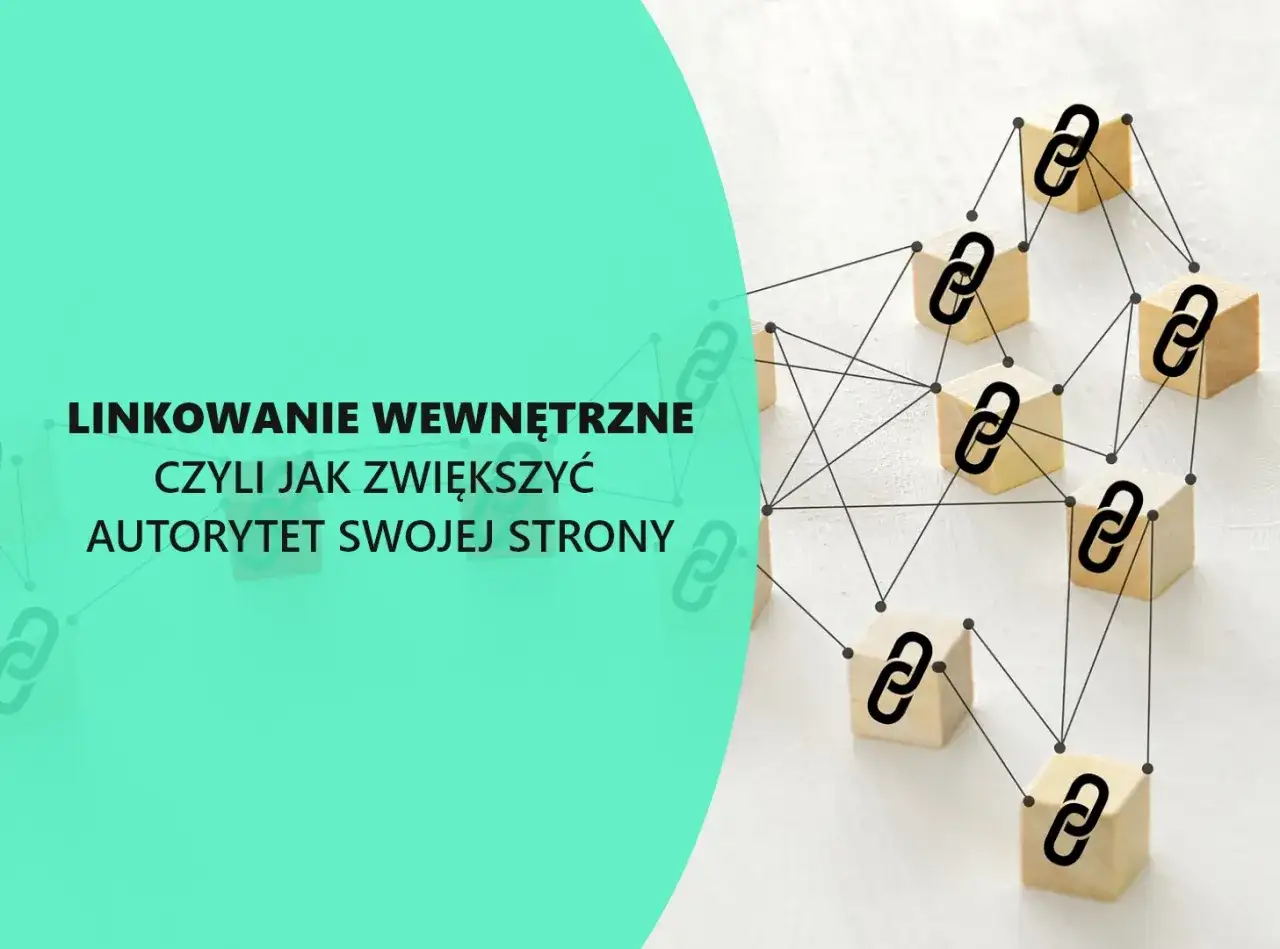 Drewniane klocki z ikonami łańcuchów połączone liniami, symbolizujące linkowanie stron i budowanie autorytetu.