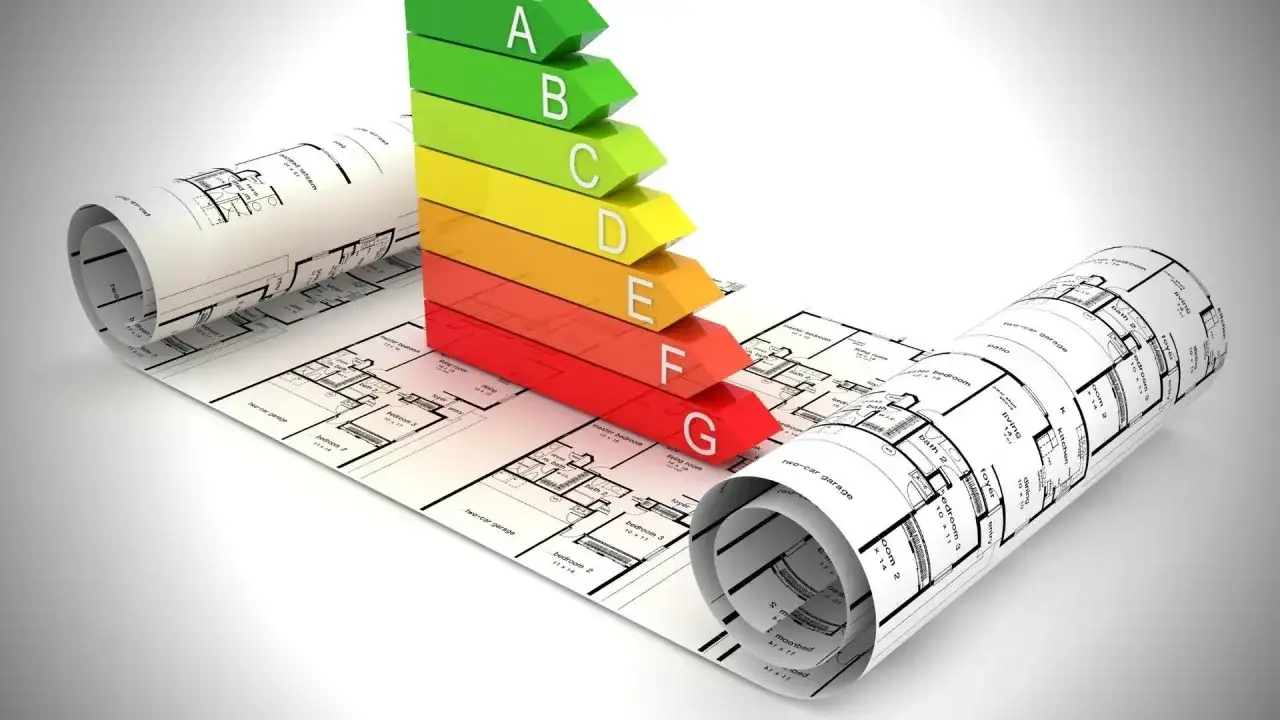 Energetyczna skala budynków (A-G) na planach architektonicznych. Centralny rejestr charakterystyki energetycznej budynków.