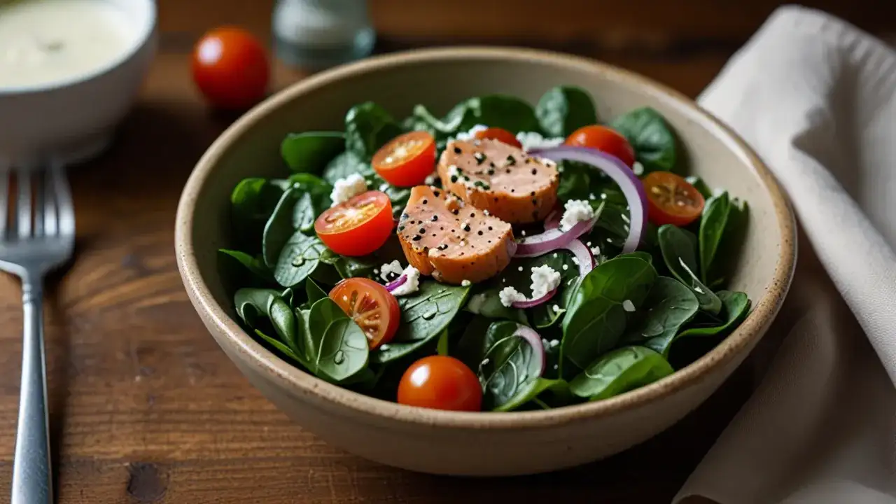 Sałatka ze szpinakiem i łososiem - zdrowa i smaczna propozycja na lunch