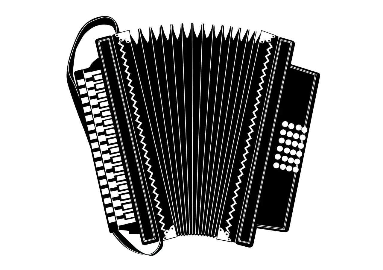 Akordeon, jeden z instrumentów dętych klawiszowych, z miechem i klawiaturą.