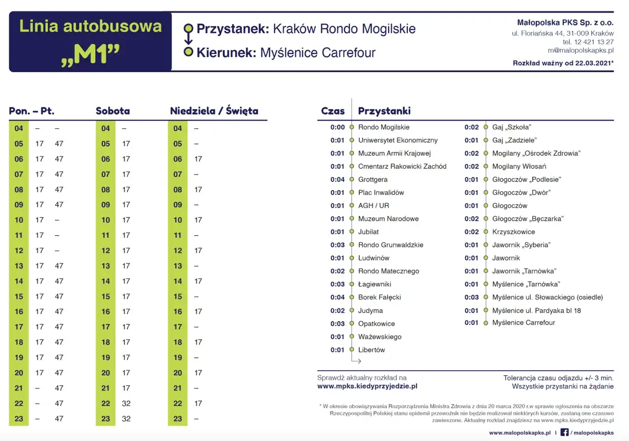 Rozkład jazdy autobusu m bus Kraków, linia „M1”, kierunek Myślenice Carrefour. Sprawdź godziny odjazdów.