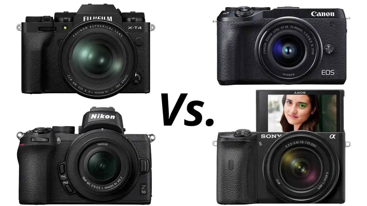 Cztery aparaty: Fujifilm X-T4, Canon EOS M, Nikon Z50 i Sony Alpha. Który konkurent Nikona wygra?