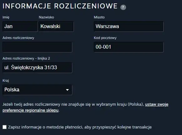 Co to adres rozliczeniowy Steam i jak go poprawnie wypełnić?