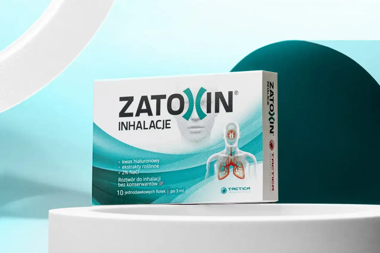 Opakowanie leku Zatoxin Inhalacje z grafiką układu oddechowego.