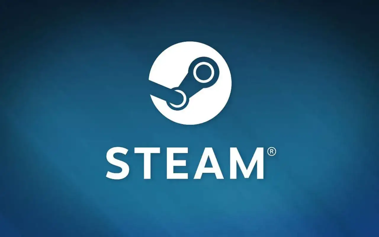 Logo Steam na niebieskim tle. Gdzie jest rynek Steam na telefonie? Tutaj znajdziesz odpowiedź.