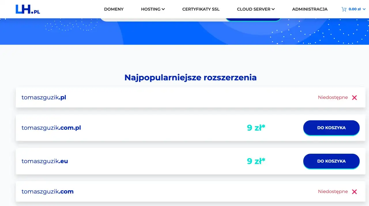 Sprawdź, jak kupić domenę: tomaszguzik.com.pl i tomaszguzik.eu dostępne w promocji za 9 zł.