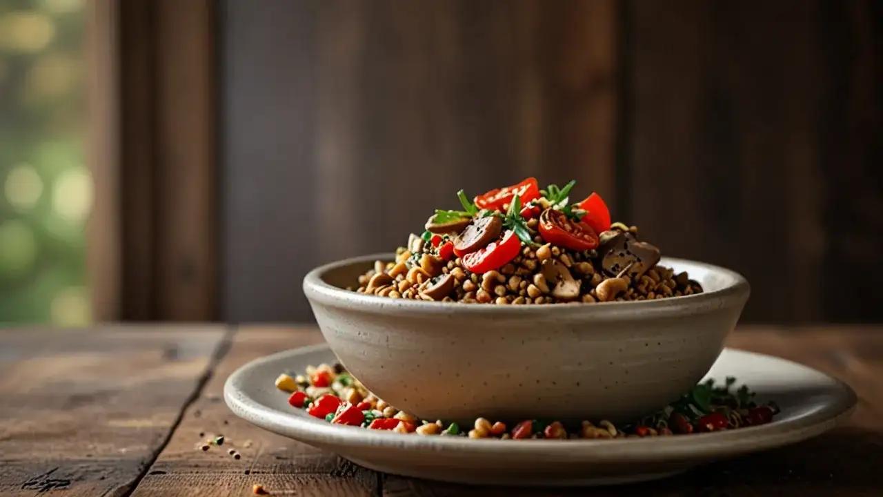 Kasza z pieczarkami i suszonymi pomidorami - pyszne i sycące danie