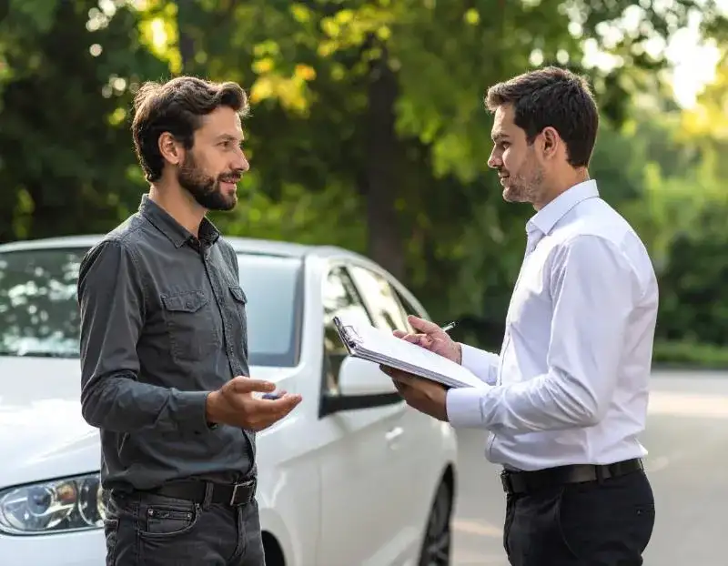 Rozmowa klienta z przedstawicielem skupu samochodów w Bydgoszczy podczas wyceny auta