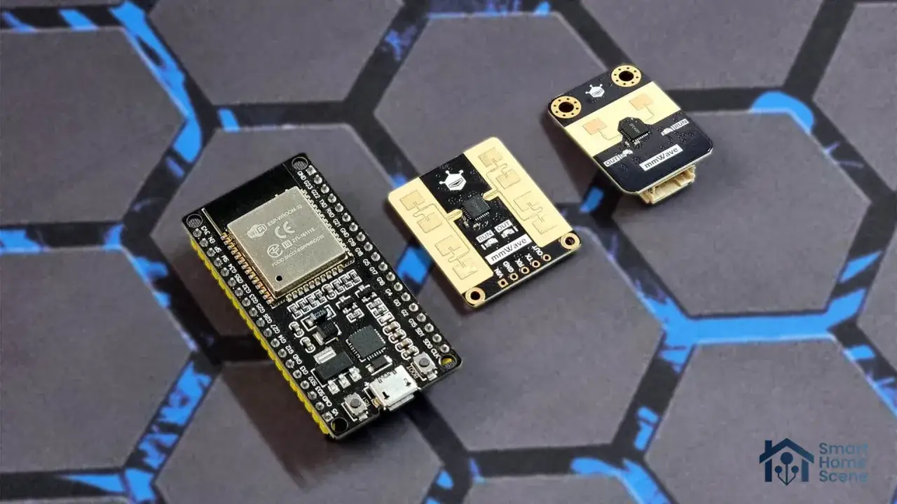 ESP32 board and mmWave sensors for smart home presence detection.