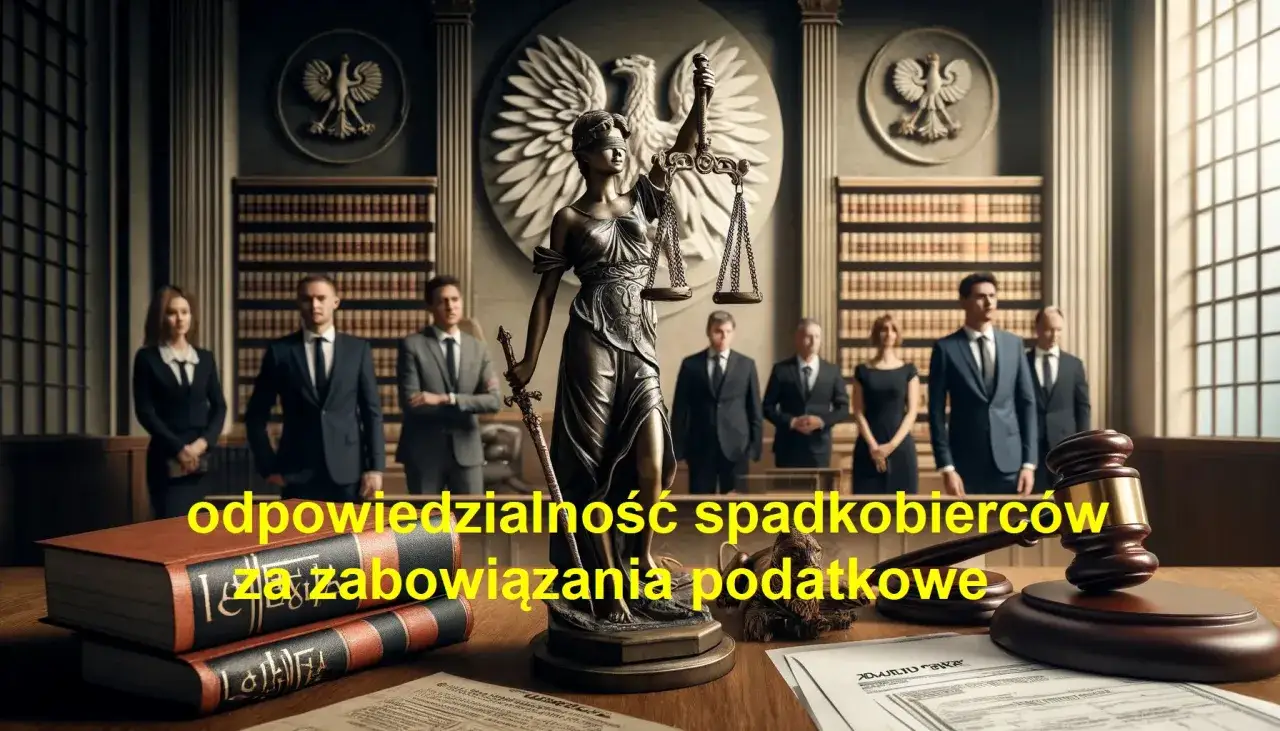 W sali sądowej, gdzie prawo i sprawiedliwość ważą się na szalach Temidy, rozważana jest odpowiedzialność spadkobierców za zobowiązania podatkowe, gdy w tle widać urzędników i akta.