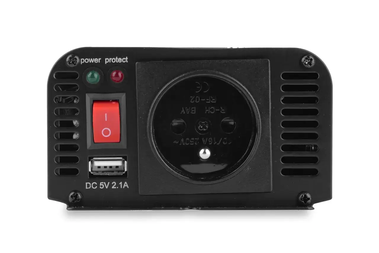 Przetwornica 18V 230V z gniazdem USB i wskaźnikami LED. Idealna do zasilania urządzeń 230V z akumulatora 18V.
