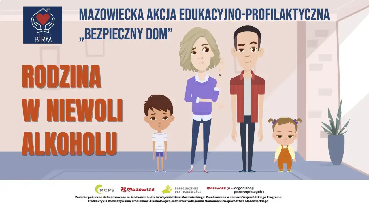 Smutna rodzina, dzieci i rodzice zmartwieni. Obrazek ilustruje straszne historie alkoholików i ich wpływ na rodzinę.