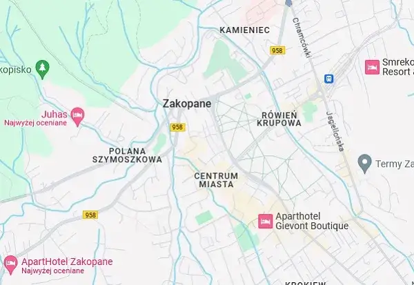 mapa zakopanego krup&oacute;wki okolice noclegi
