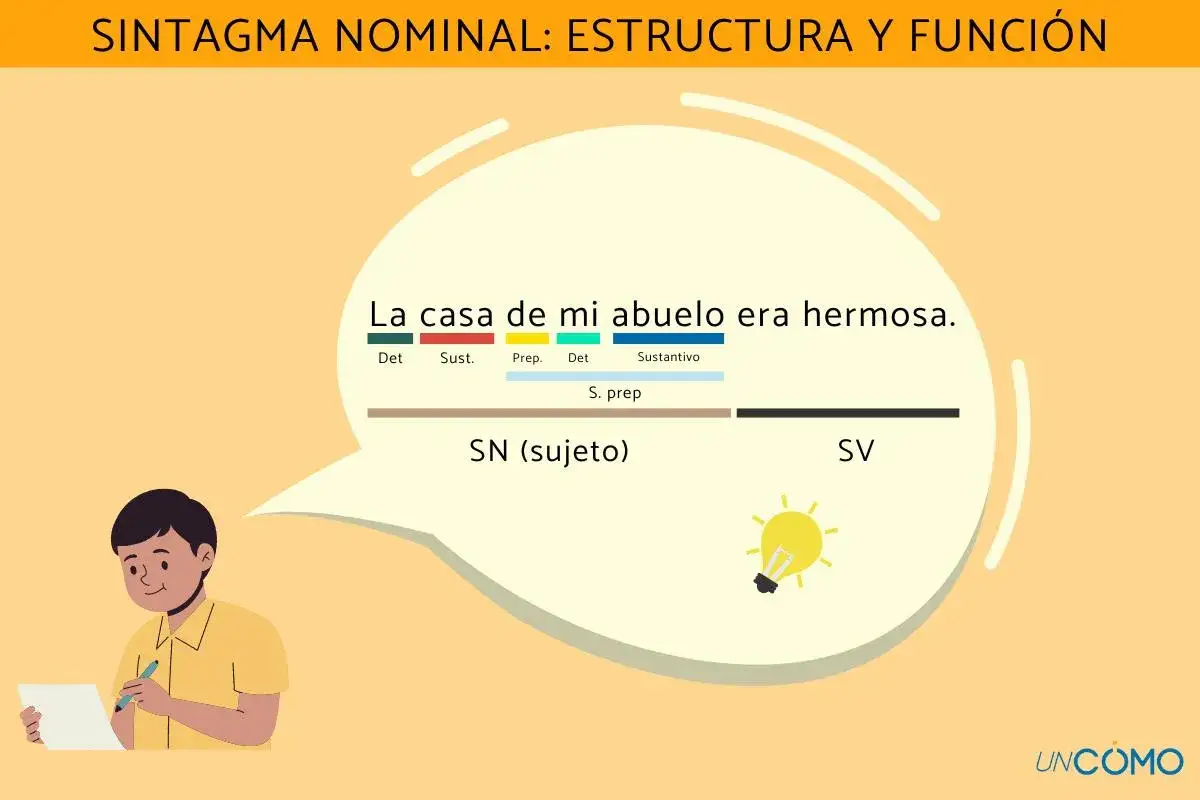 Un niño estudia la estructura de un sintagma nominal,