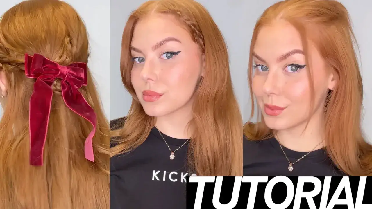 En tutorial f&ouml;r att fixa h&aring;ret med en s&ouml;t fl&auml;ta och en r&ouml;d sammetsrosett.
