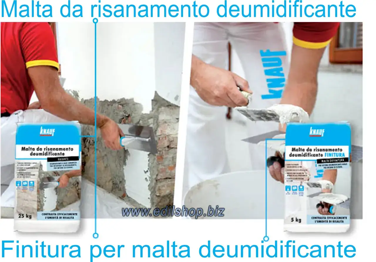 Applicazione di malta deumidificante Knauf per risanare muri umidi. Questo additivo è ideale per contrastare l'umidità di risalita.