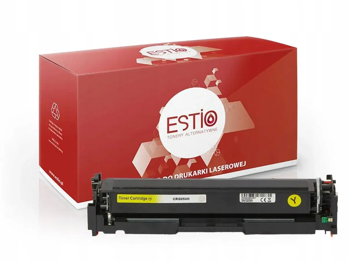 Ż&oacute;łty toner zamiennik CRG054H do drukarki Canon MF645cx. Opakowanie Estio.