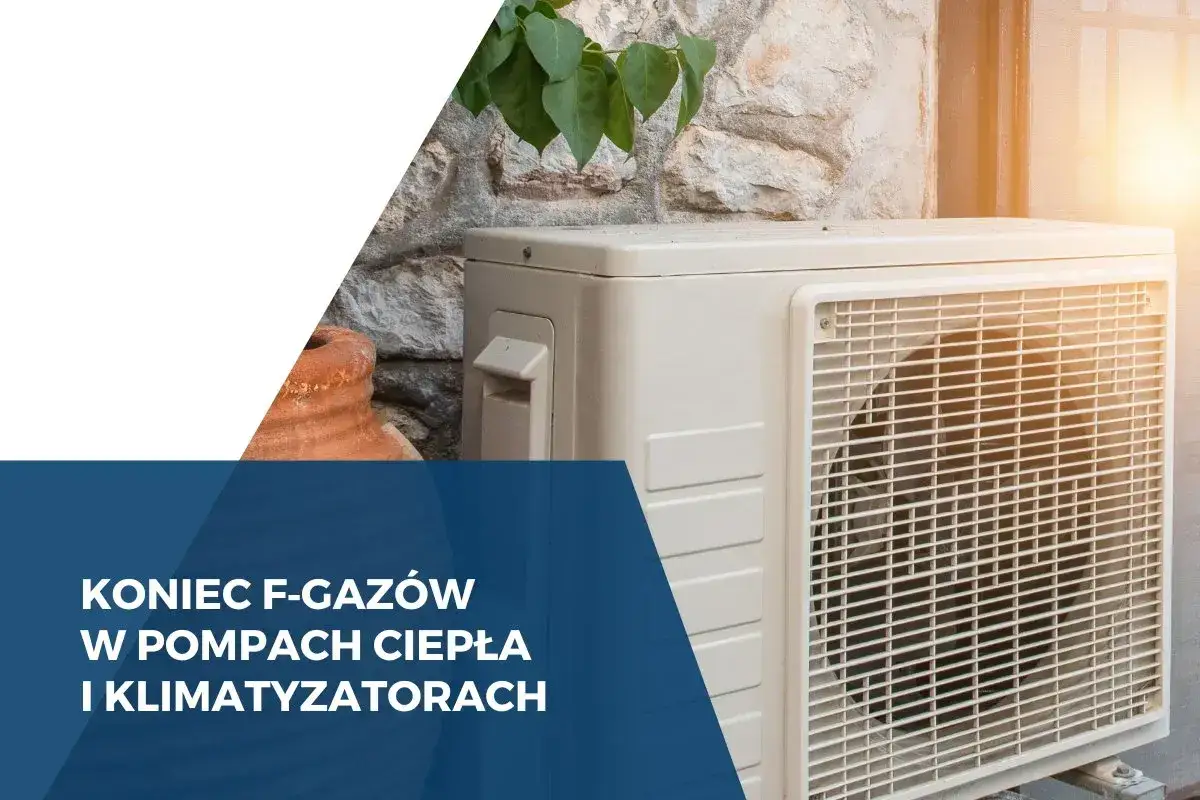 Jednostka zewnętrzna klimatyzatora, symbol końca f-gazów.