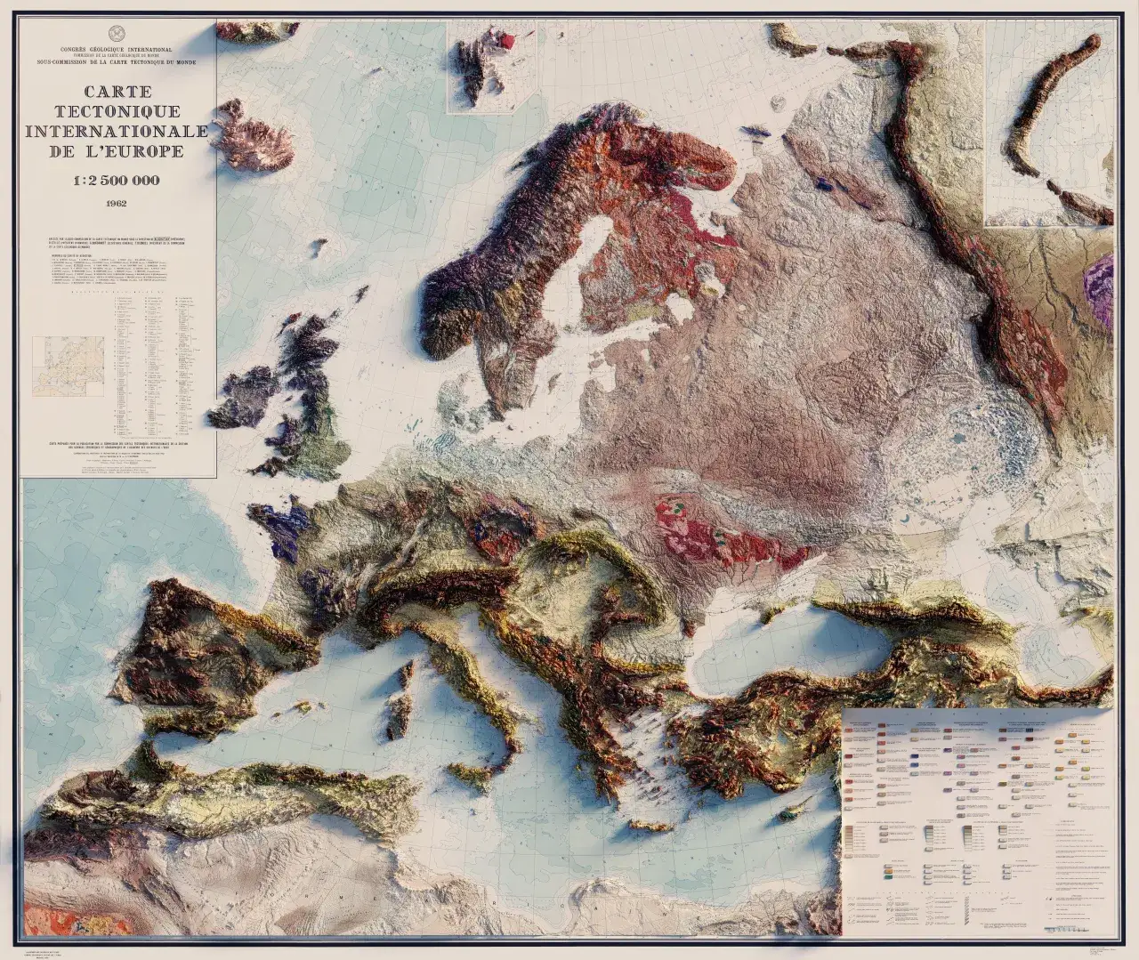Mapa tektoniczna Europy z zaznaczonymi Karpatami i Alpami