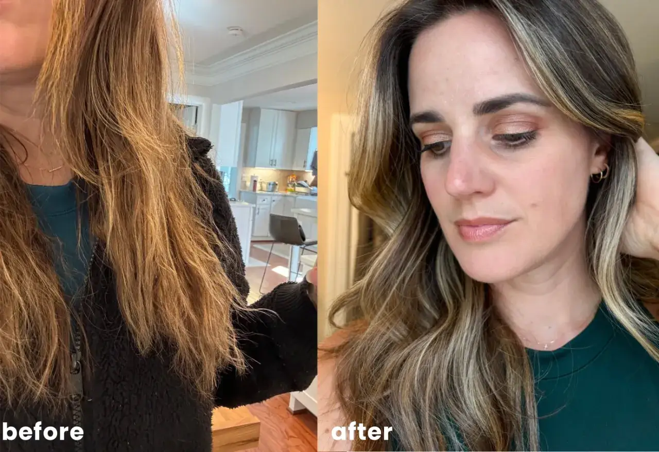 Antes y después de usar vinagre de manzana para el pelo. El cabello luce más brillante y suave.